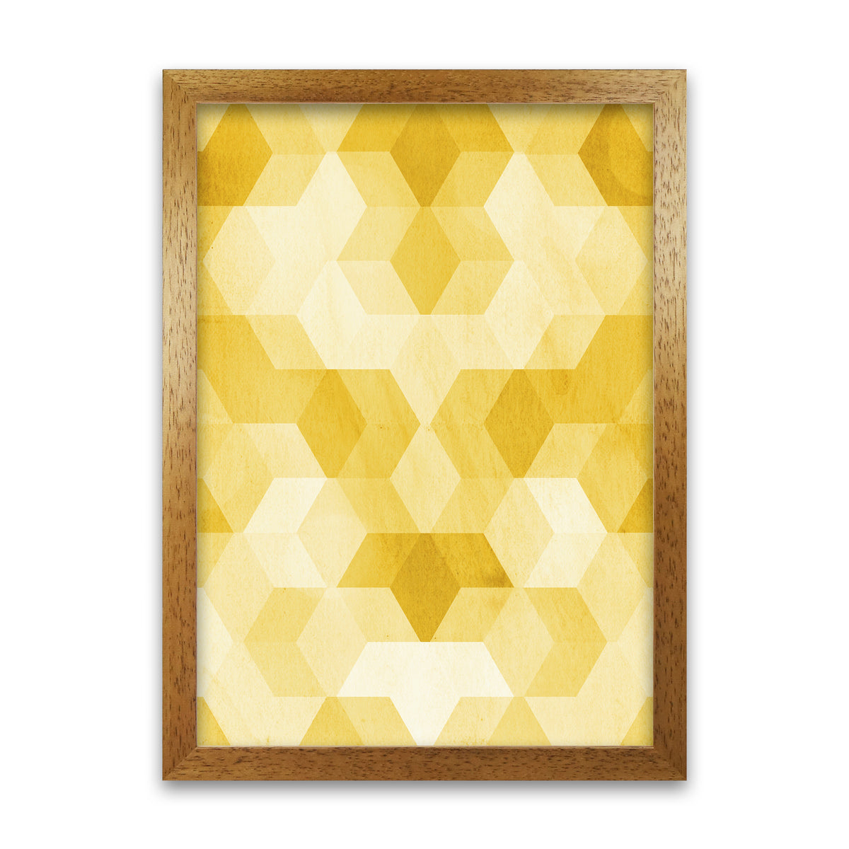 Set of 2 Yellow Hexagon Abstract Print B A1 Honey Oak Frame