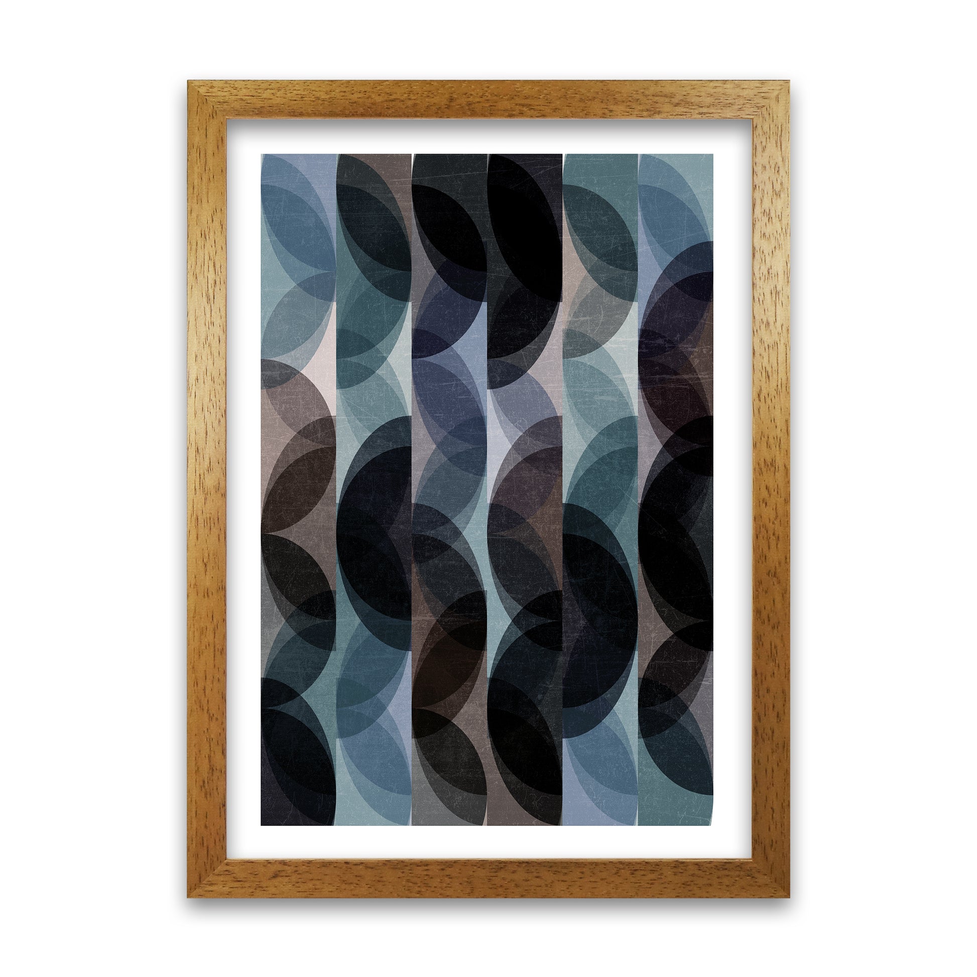 Set of 2 Blue Colourful Abstract Wall Art B A1 Honey Oak Frame