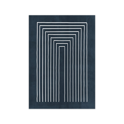 Lino Style Blue Geometric Lines Print Only