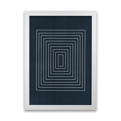 Lino Style Blue Geometric Squares White Grain