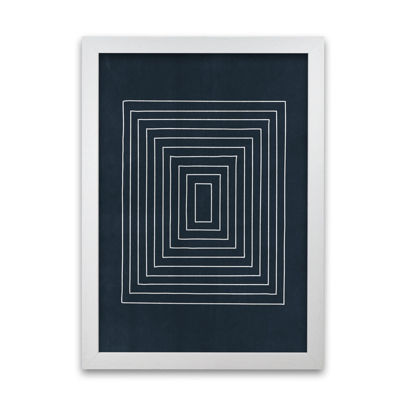 Lino Style Blue Geometric Squares White Grain