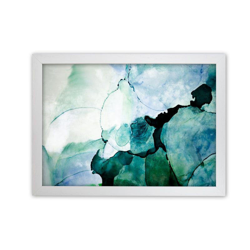 Green Blue Watercolor Art Original White Grain