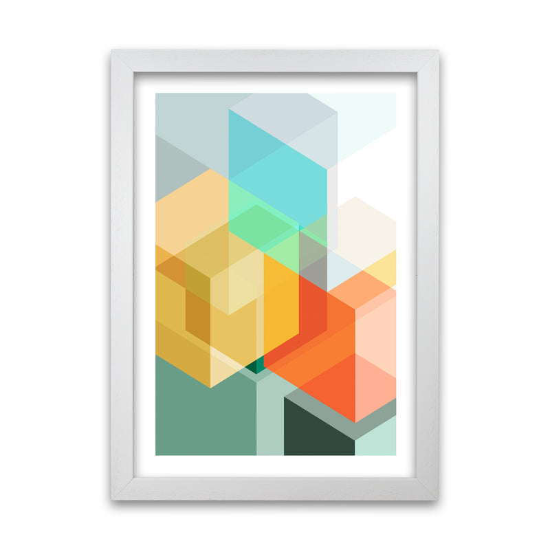 Abstract Colourful Cubes Original White Grain