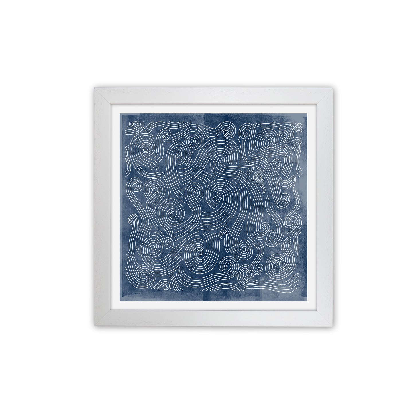 Square Blue Waves Abstract Wall White Grain