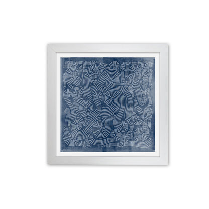 Square Blue Waves Abstract Wall White Grain