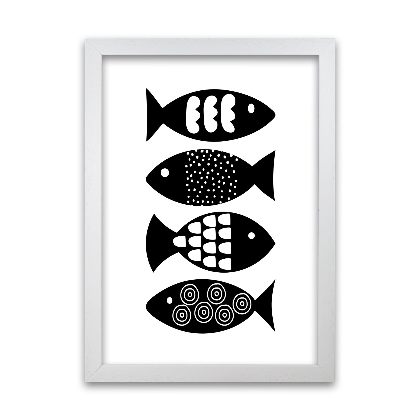 Black and White Scandi Fish White Grain