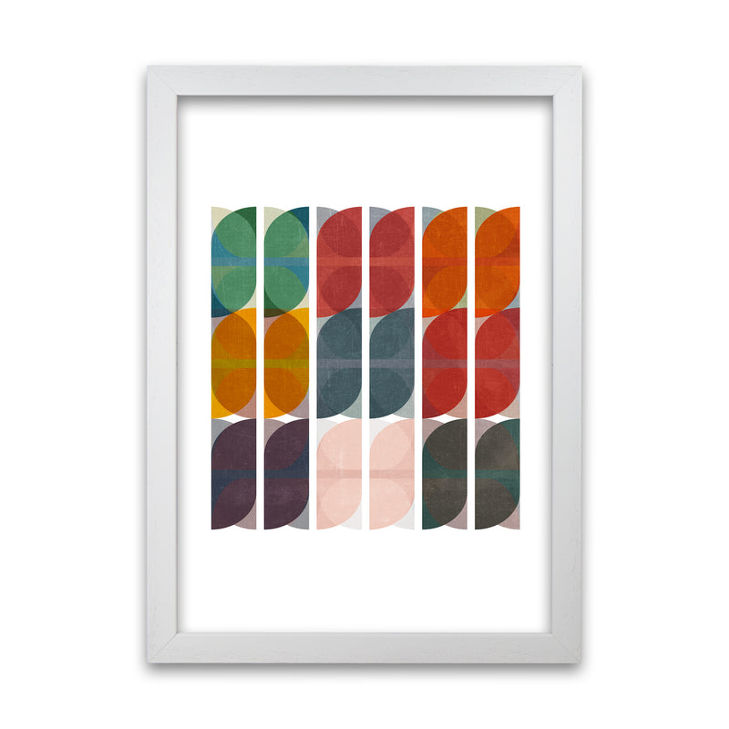 Mid Century Colourful Abstract Art Print A White Grain