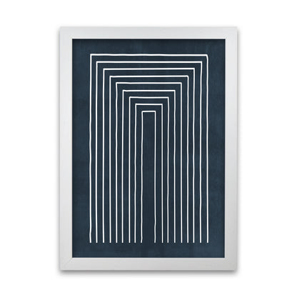 Lino Style Blue Geometric Lines White Grain
