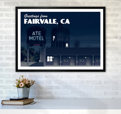 Bates Motel Night Art Print by Richard O'Neill A1 White Frame