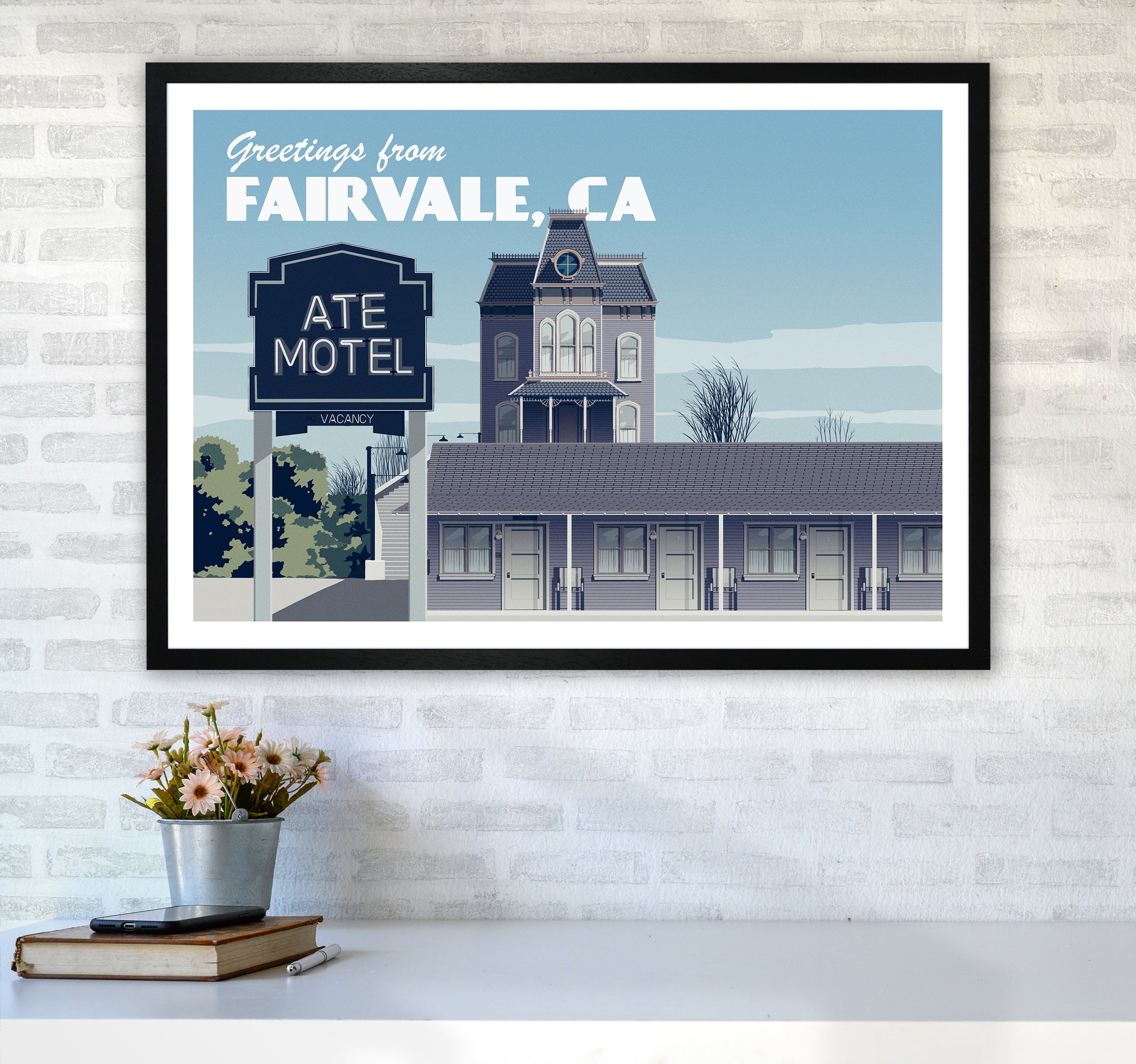 Bates Motel Day Art Print by Richard O'Neill A1 White Frame