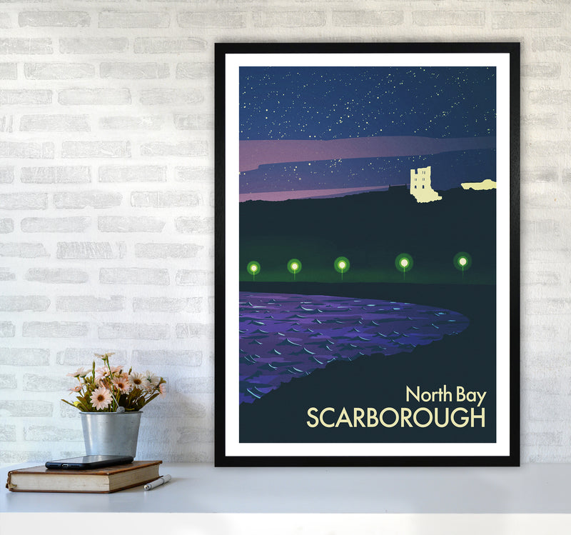 North Bay, Scarborough (Night) Portrait Art Print by Richard O'Neill A1 White Frame