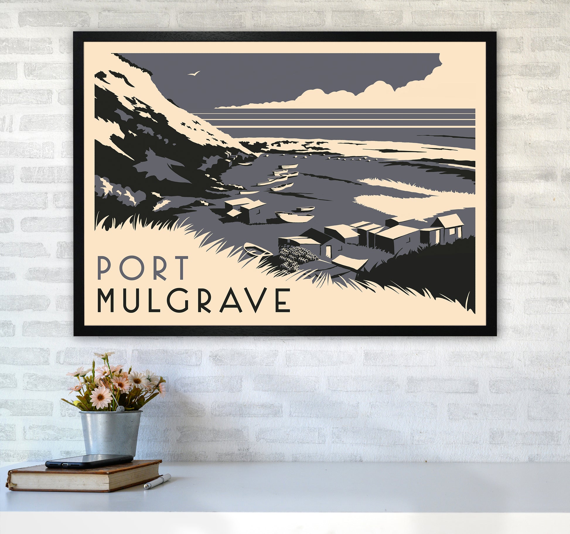 Port Mulgrave Travel Art Print by Richard O'Neill A1 White Frame