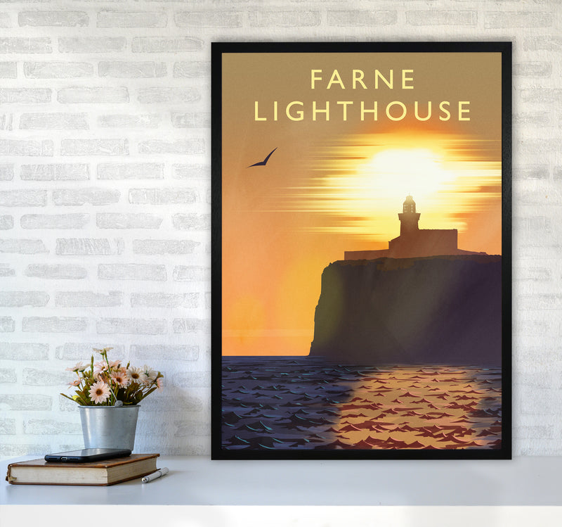 Farne Lighthouse portrait Travel Art Print by Richard O'Neill A1 White Frame