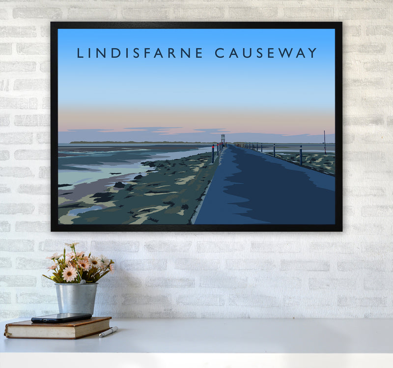 Lindisfarne Causeway Travel Art Print by Richard O'Neill A1 White Frame