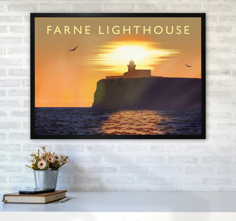 Farne Lighthouse Travel Art Print by Richard O'Neill A1 White Frame