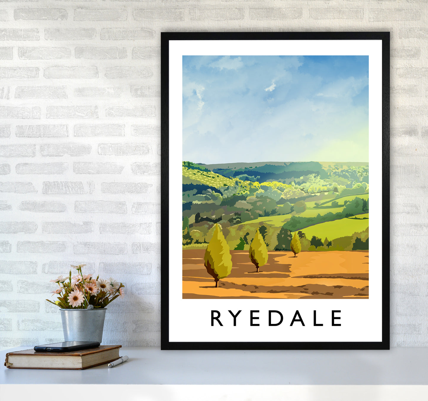Ryedale portrait Travel Art Print by Richard O'Neill A1 White Frame