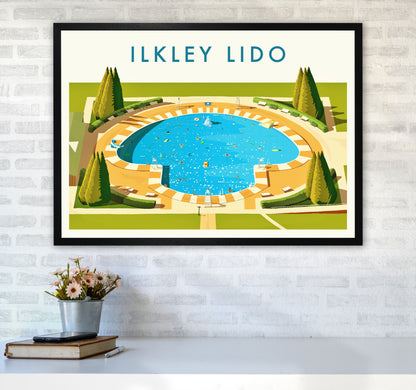 Ilkley Lido Travel Art Print by Richard O'Neill A1 White Frame