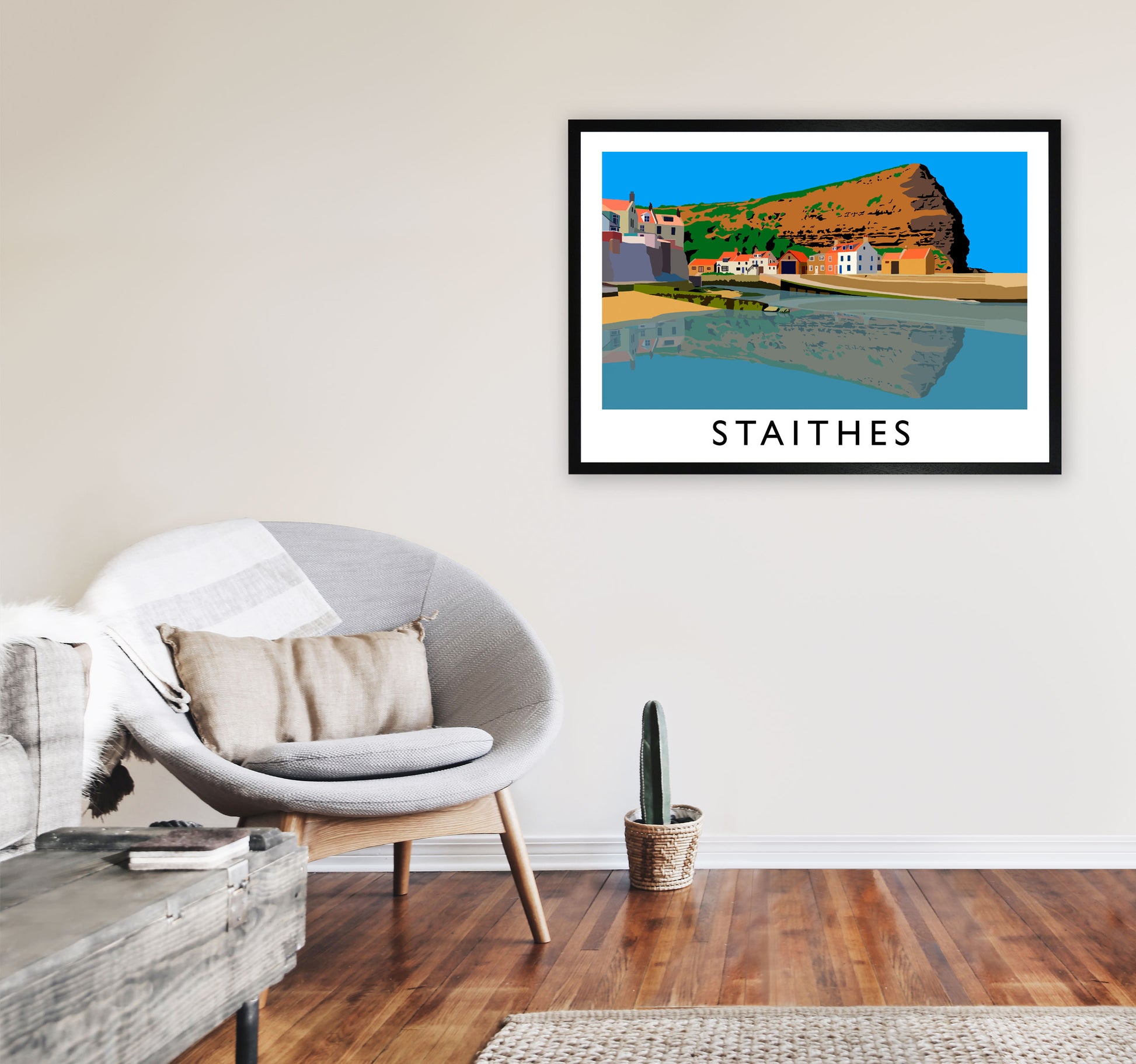 Staithes Art Print by Richard O'Neill A1 White Frame