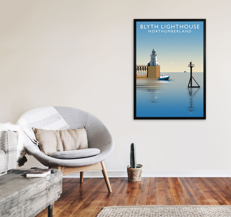Blyth Lighthouse Northumberland Art Print by Richard O'Neill A1 White Frame