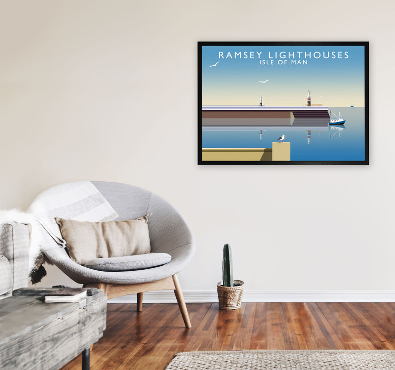Ramsey Lighthouses Isle of Man Art Print by Richard O'Neill A1 White Frame