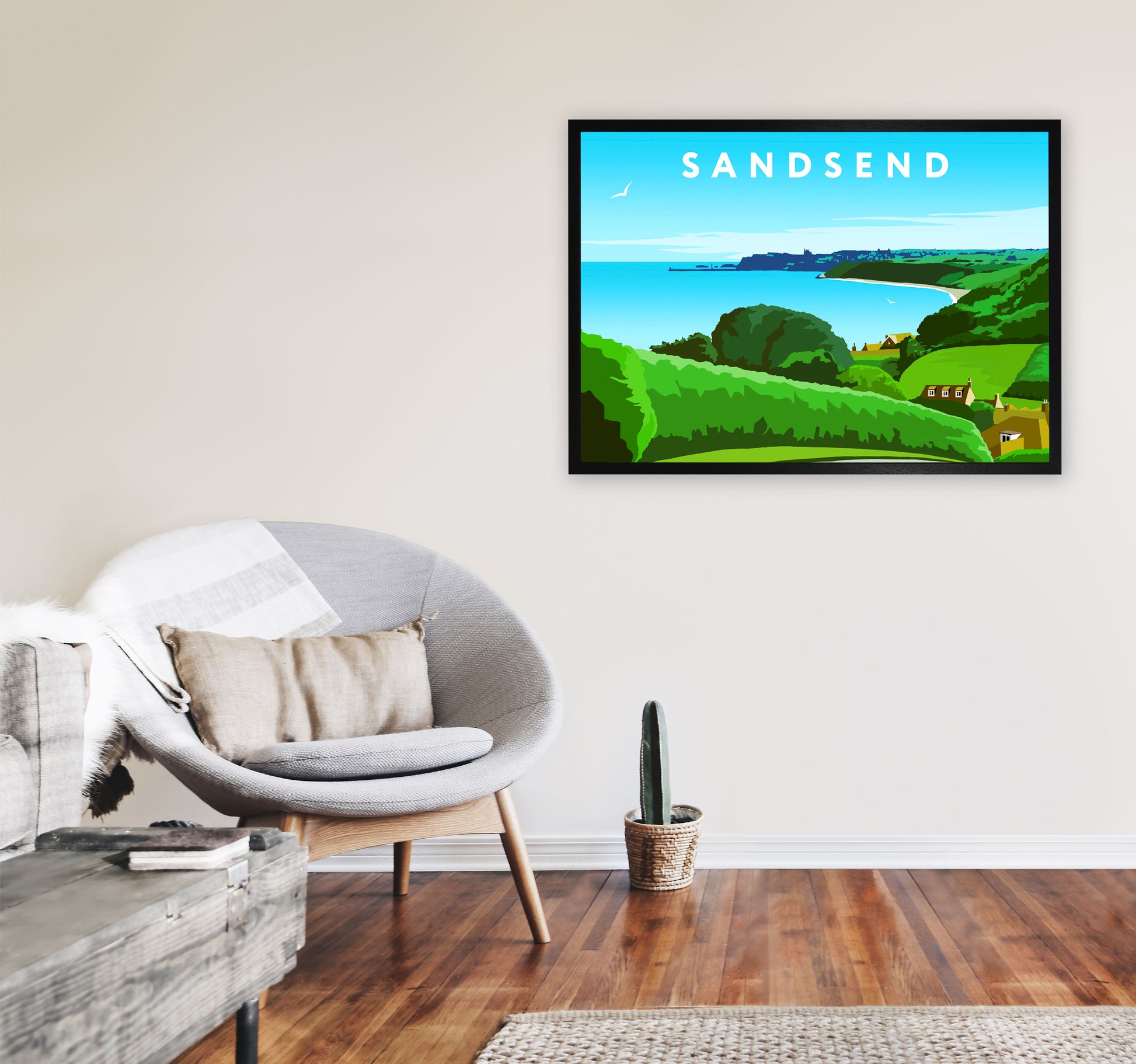 Sandsend Art Print by Richard O'Neill A1 White Frame