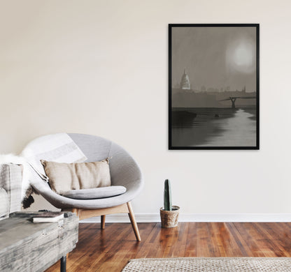St. Paul's In Fog Travel Art Print by Richard O'Neill, Framed Wall Art A1 White Frame