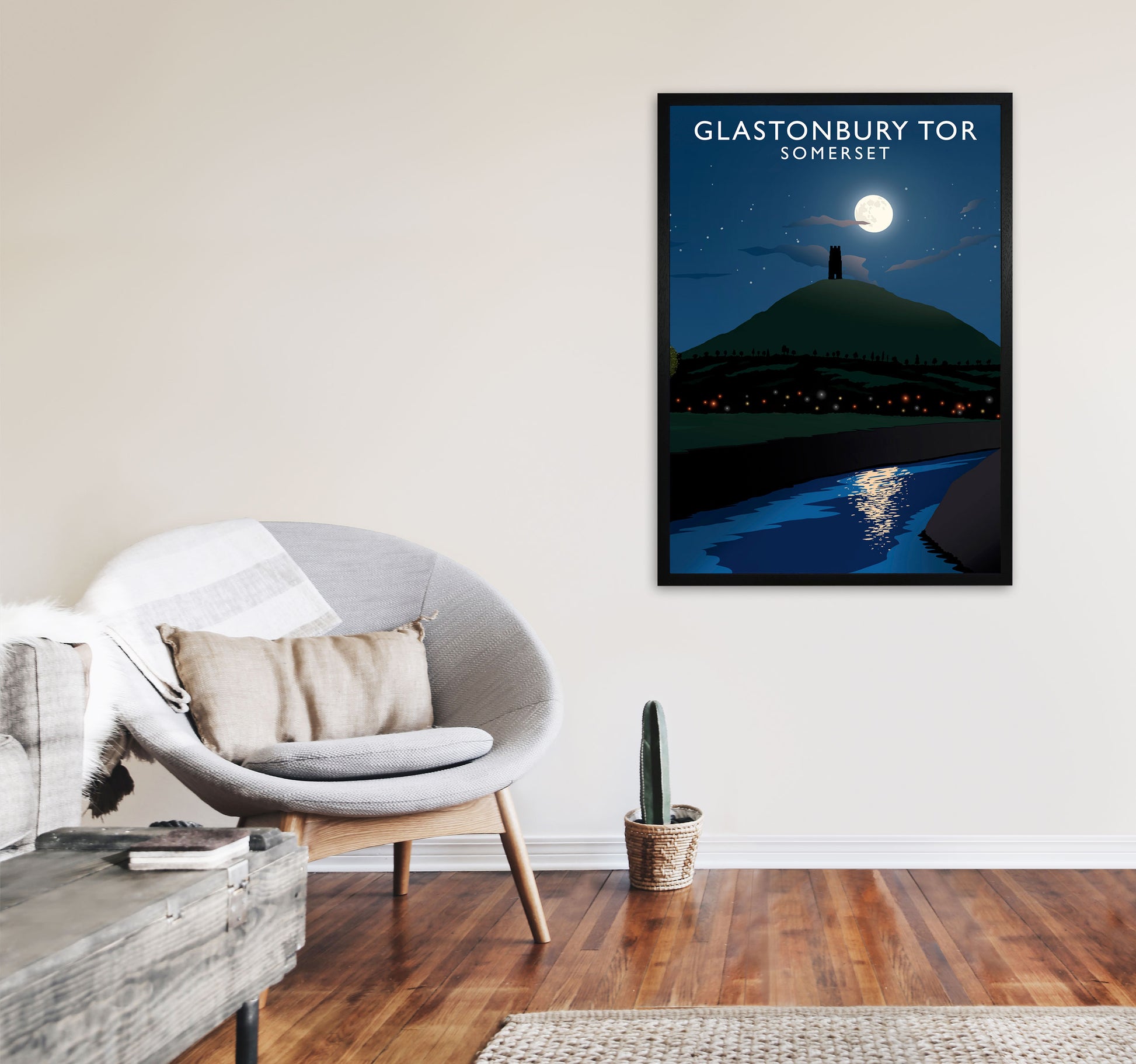 Glastonbury Tor Somerset Framed Digital Art Print by Richard O'Neill A1 White Frame