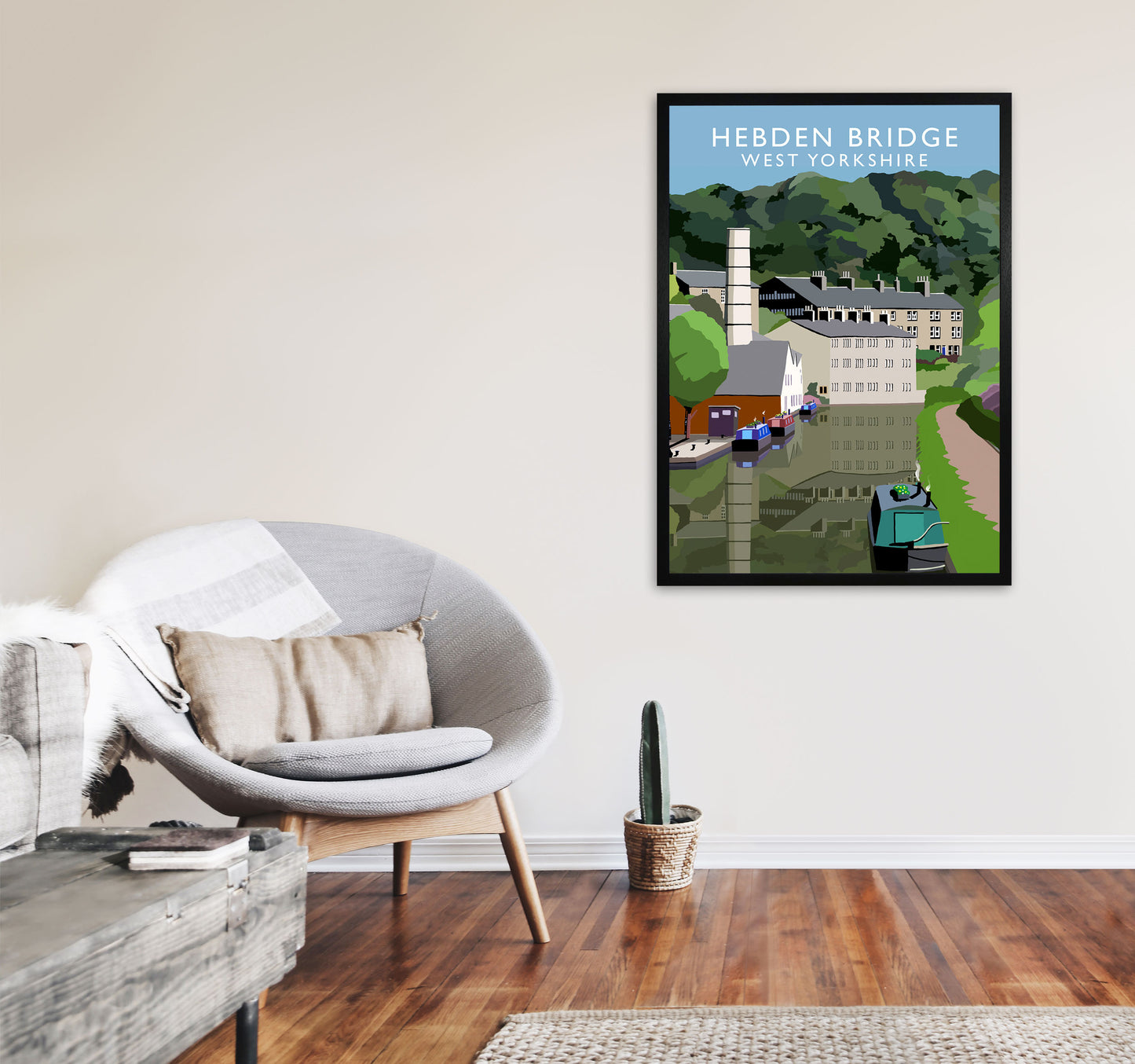 Hebden Bridge West Yorkshire Travel Art Print by Richard O'Neill A1 White Frame