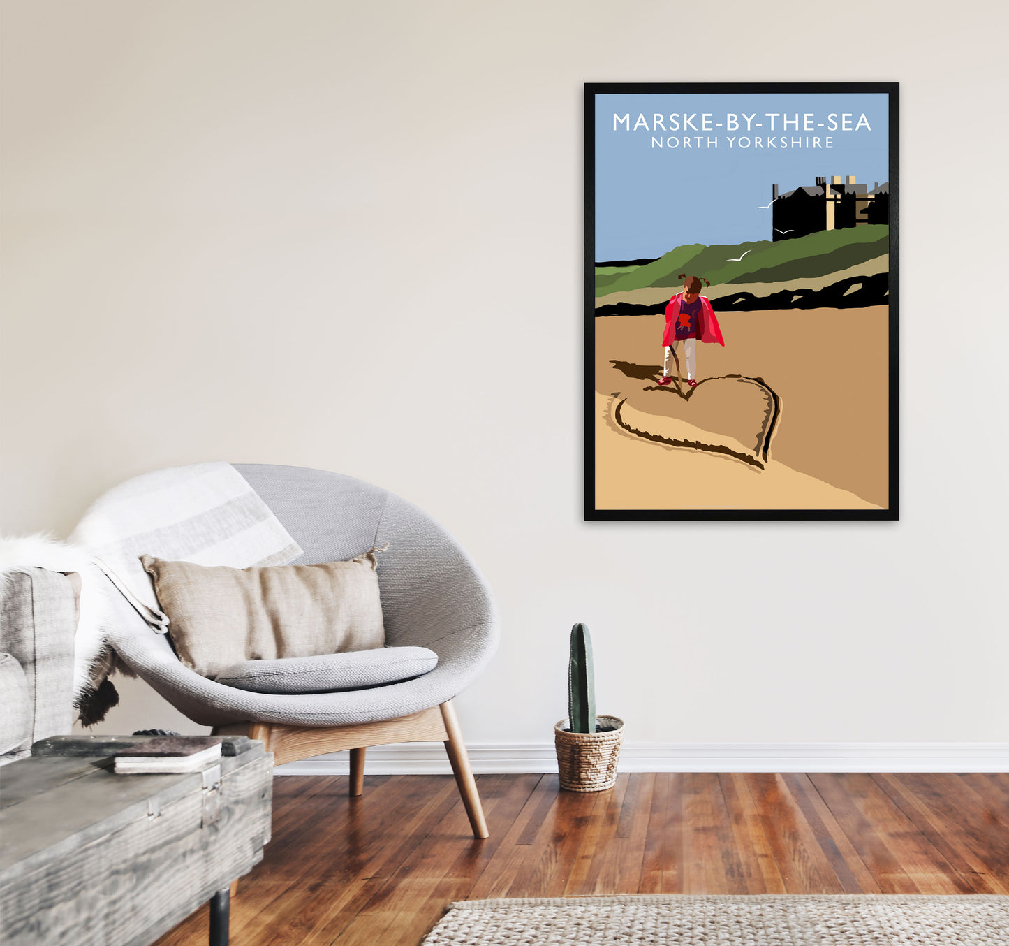 Marske-By-The-Sea North Yorkshire Travel Art Print by Richard O'Neill A1 White Frame