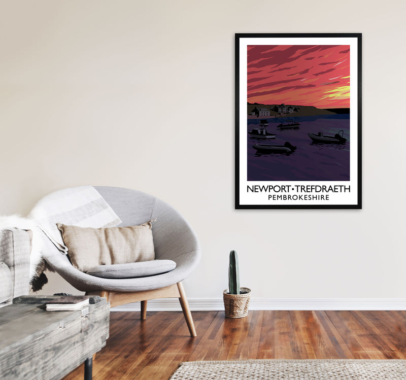 Newport Trefdraeth Pembrokeshire Travel Art Print by Richard O'Neill A1 White Frame