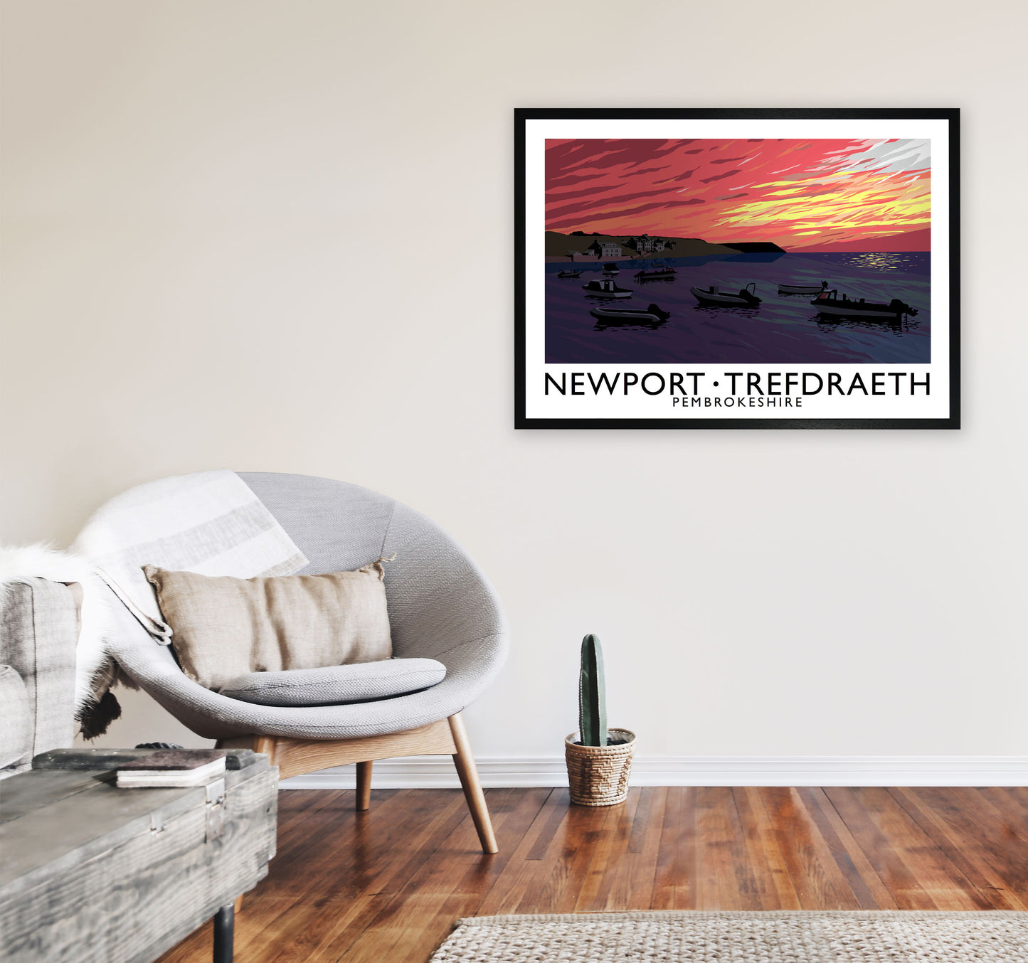 Newport Trefdraeth Pembrokeshire Travel Art Print by Richard O'Neill A1 White Frame