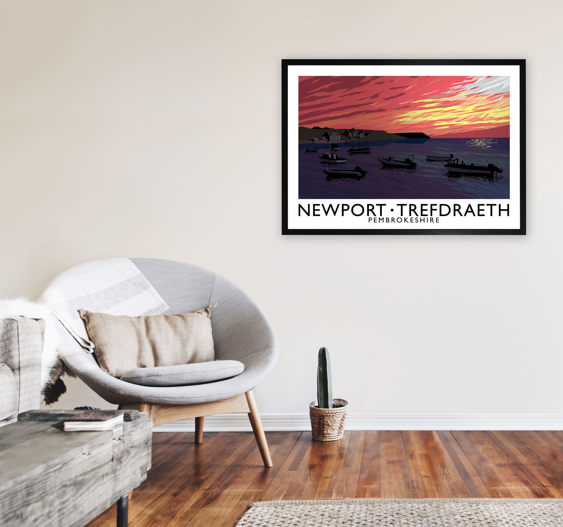Newport Trefdraeth Pembrokeshire Travel Art Print by Richard O'Neill A1 White Frame