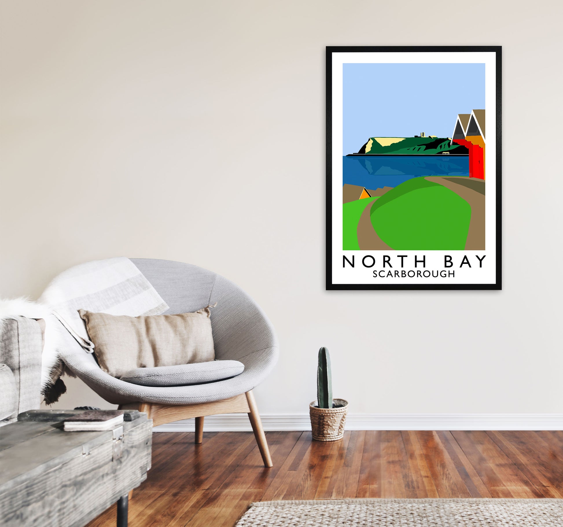 North Bay Scarborough Travel Art Print by Richard O'Neill, Framed Wall Art A1 White Frame