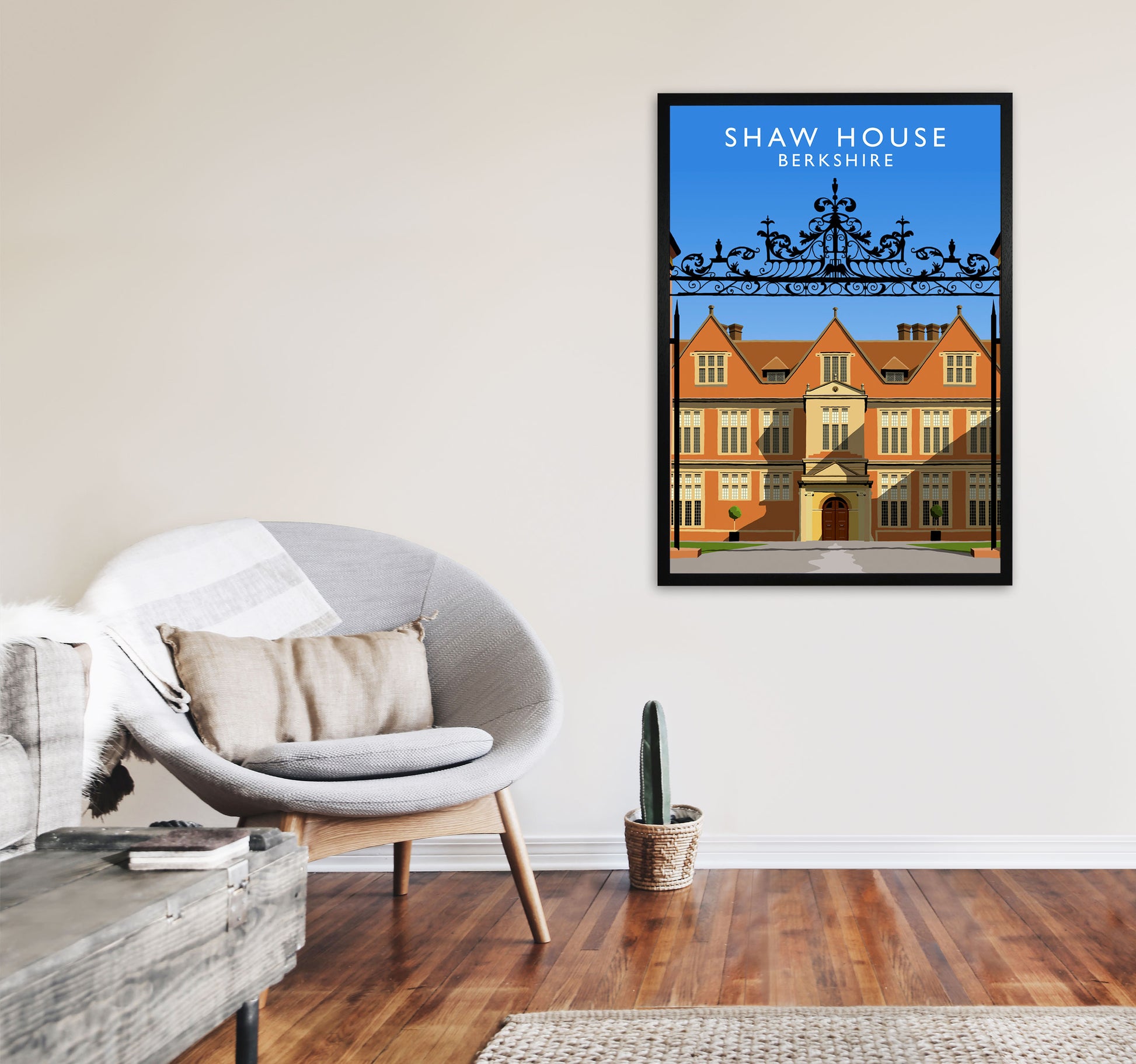 Shaw House Berkshire Travel Art Print by Richard O'Neill, Framed Wall Art A1 White Frame
