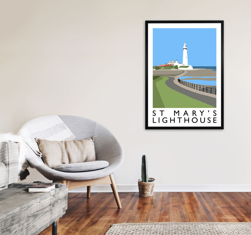 St Mary's Lighthouse Travel Art Print by Richard O'Neill A1 White Frame