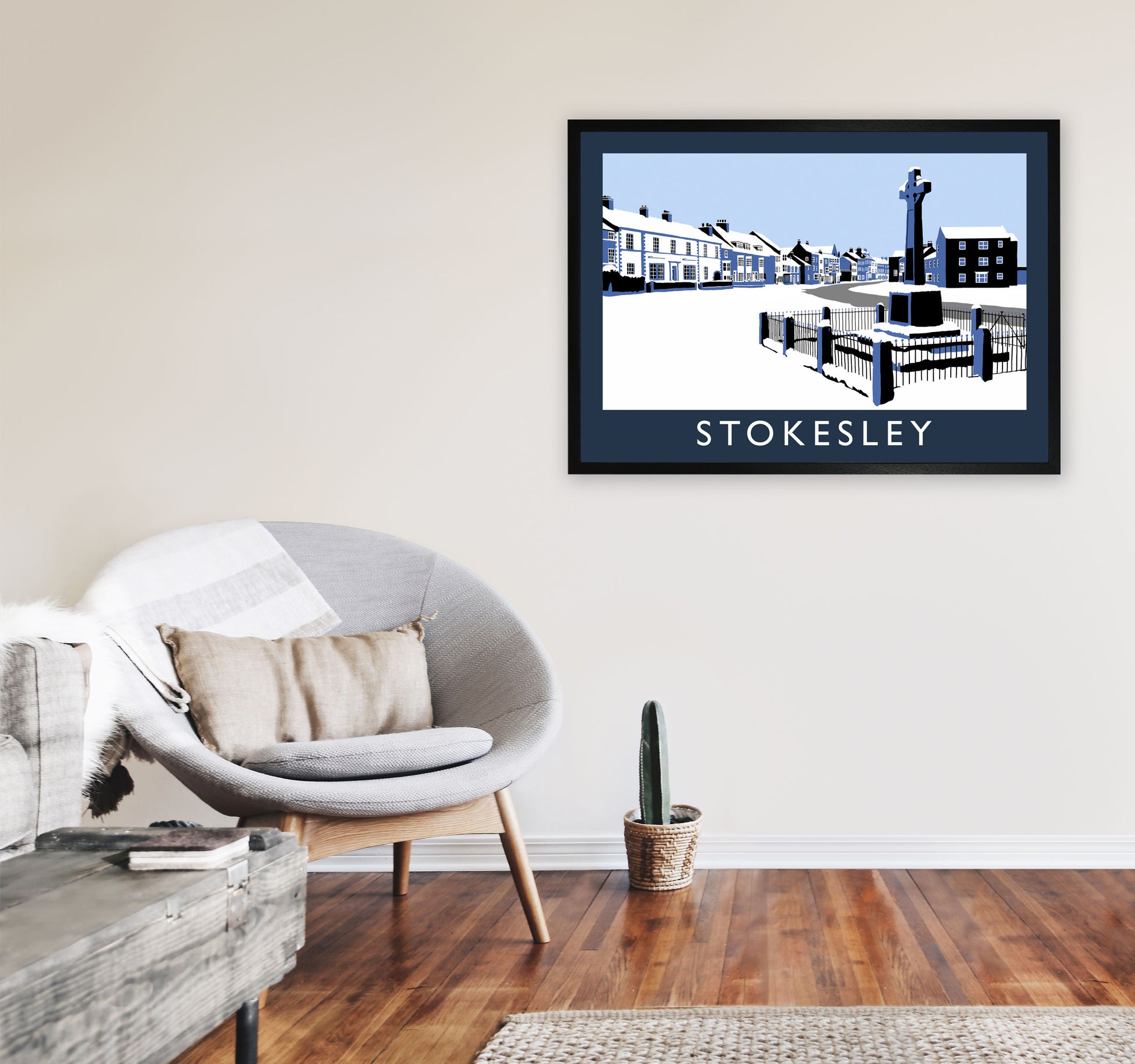 Stokesley Travel Art Print by Richard O'Neill, Framed Wall Art A1 White Frame