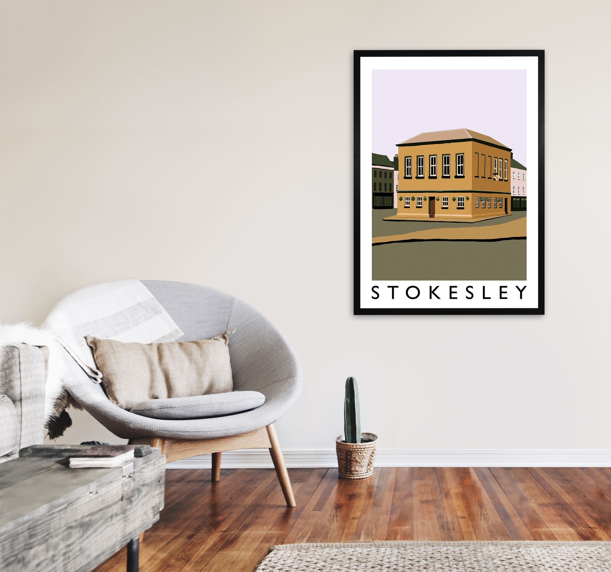 Stokesley Travel Art Print by Richard O'Neill, Framed Wall Art A1 White Frame