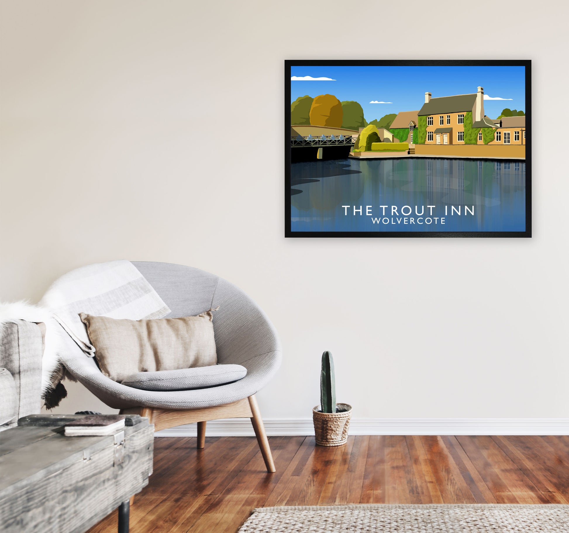 The Trout Inn Wolvercote Travel Art Print by Richard O'Neill A1 White Frame