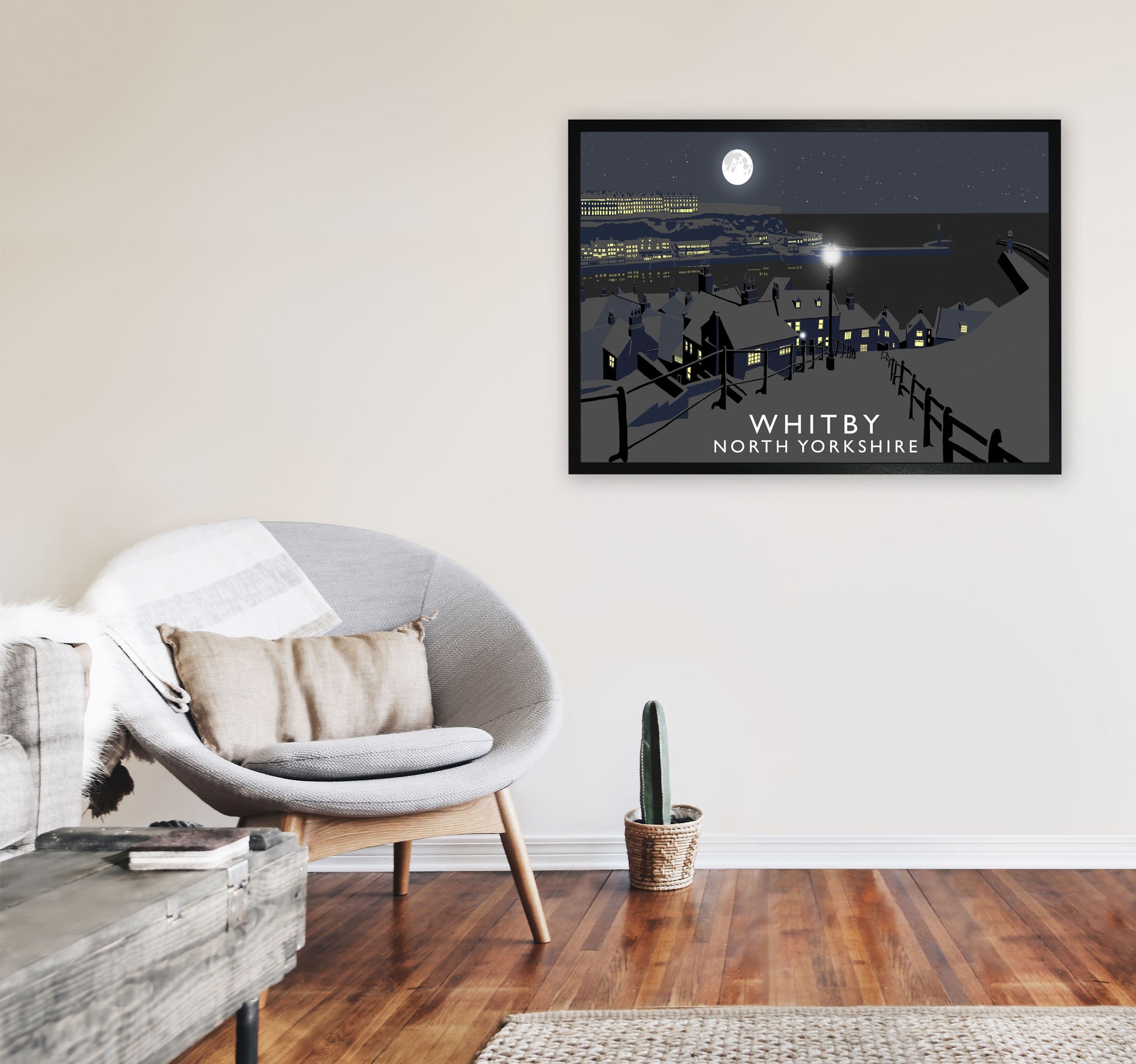 Whitby Travel Art Print by Richard O'Neill, Framed Wall Art A1 White Frame