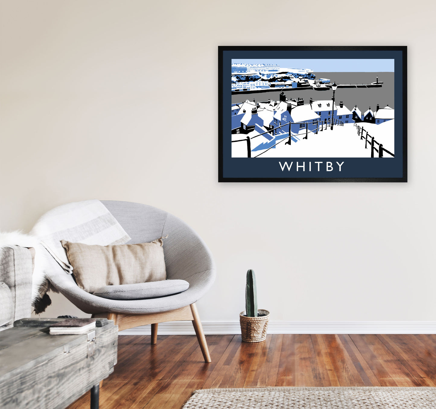 Whitby Travel Art Print by Richard O'Neill, Framed Wall Art A1 White Frame