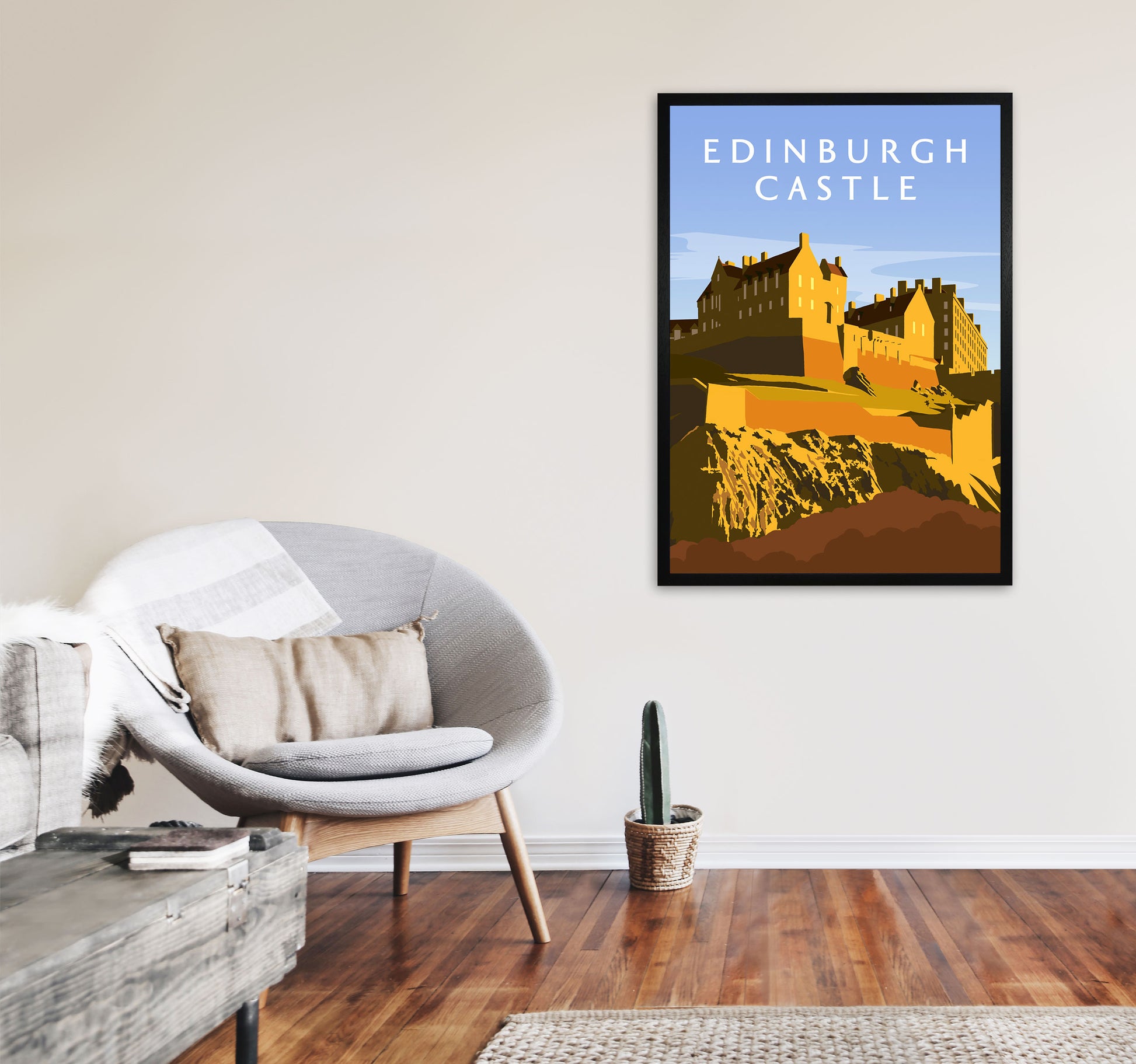 Edinburgh Castle Portrait by Richard O'Neill A1 White Frame