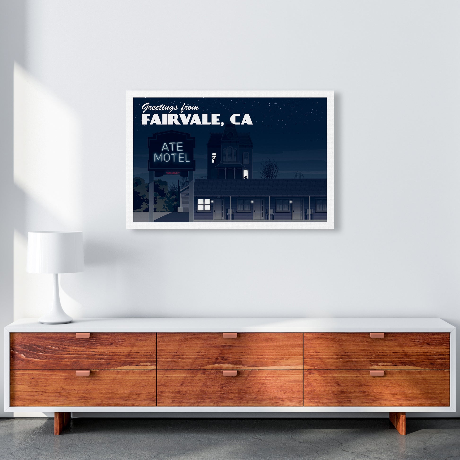 Bates Motel Night Art Print by Richard O'Neill A1 Canvas