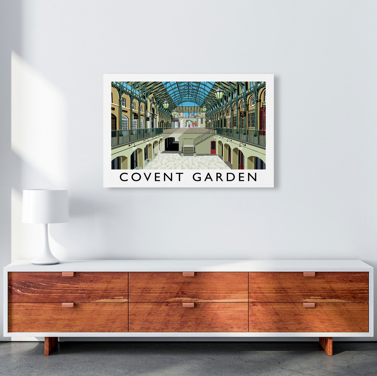 Covent Garden London Vintage Travel Art Poster by Richard O'Neill, Framed Wall Art Print, Cityscape, Landscape Art Gifts A1 Canvas