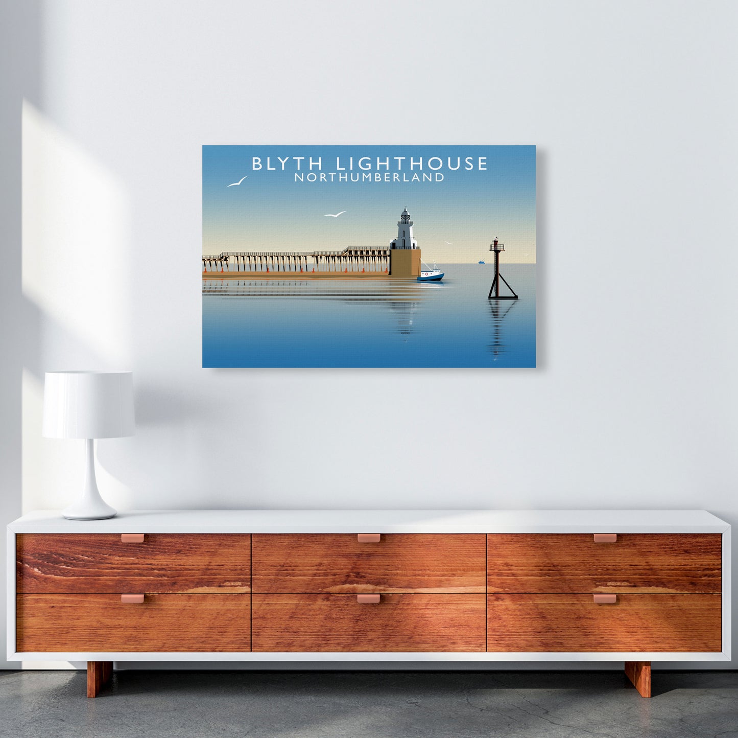 Blyth Lighthouse Northumberland Framed Digital Art Print by Richard O'Neill A1 Canvas