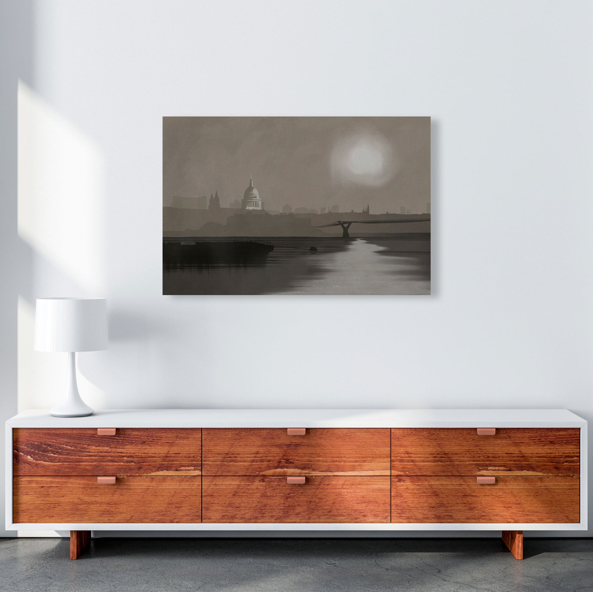 St. Paul's In Fog Travel Art Print by Richard O'Neill, Framed Wall Art A1 Canvas