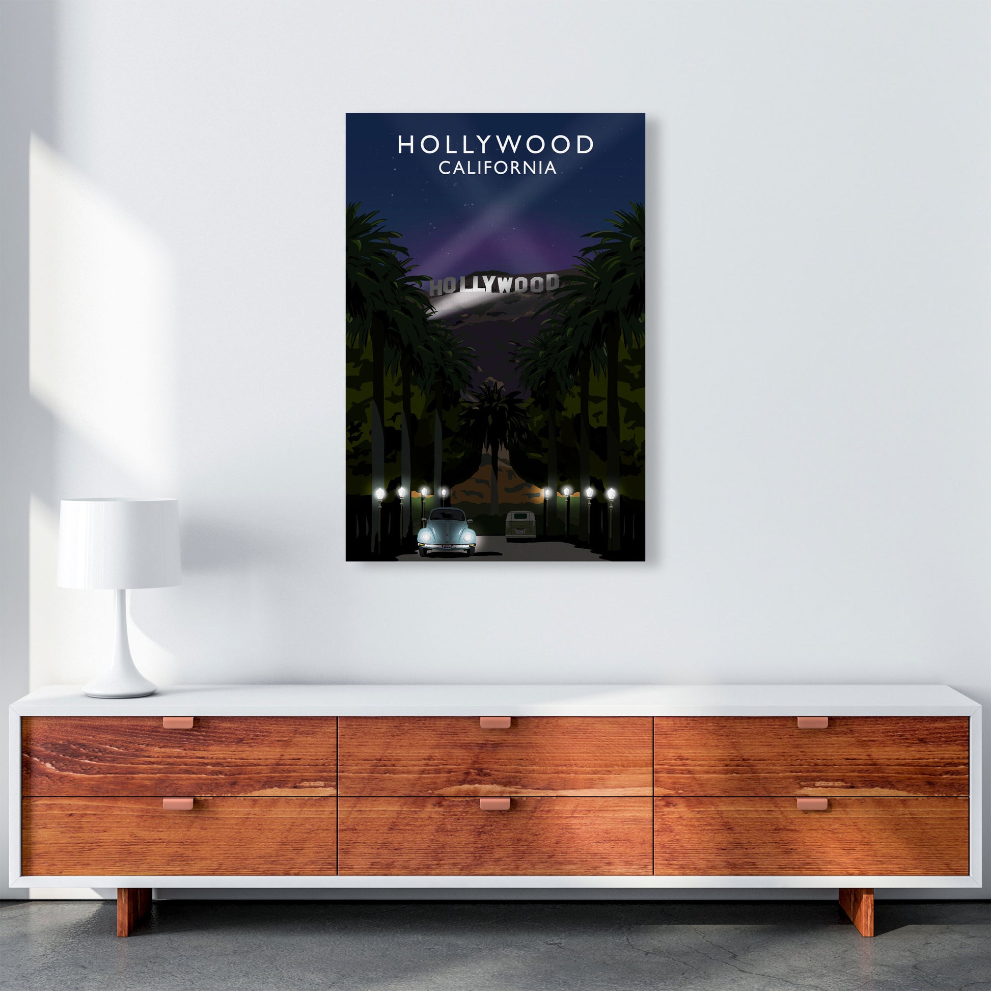 Hollywood California Travel Art Print by Richard O'Neill, Framed Wall Art A1 Canvas