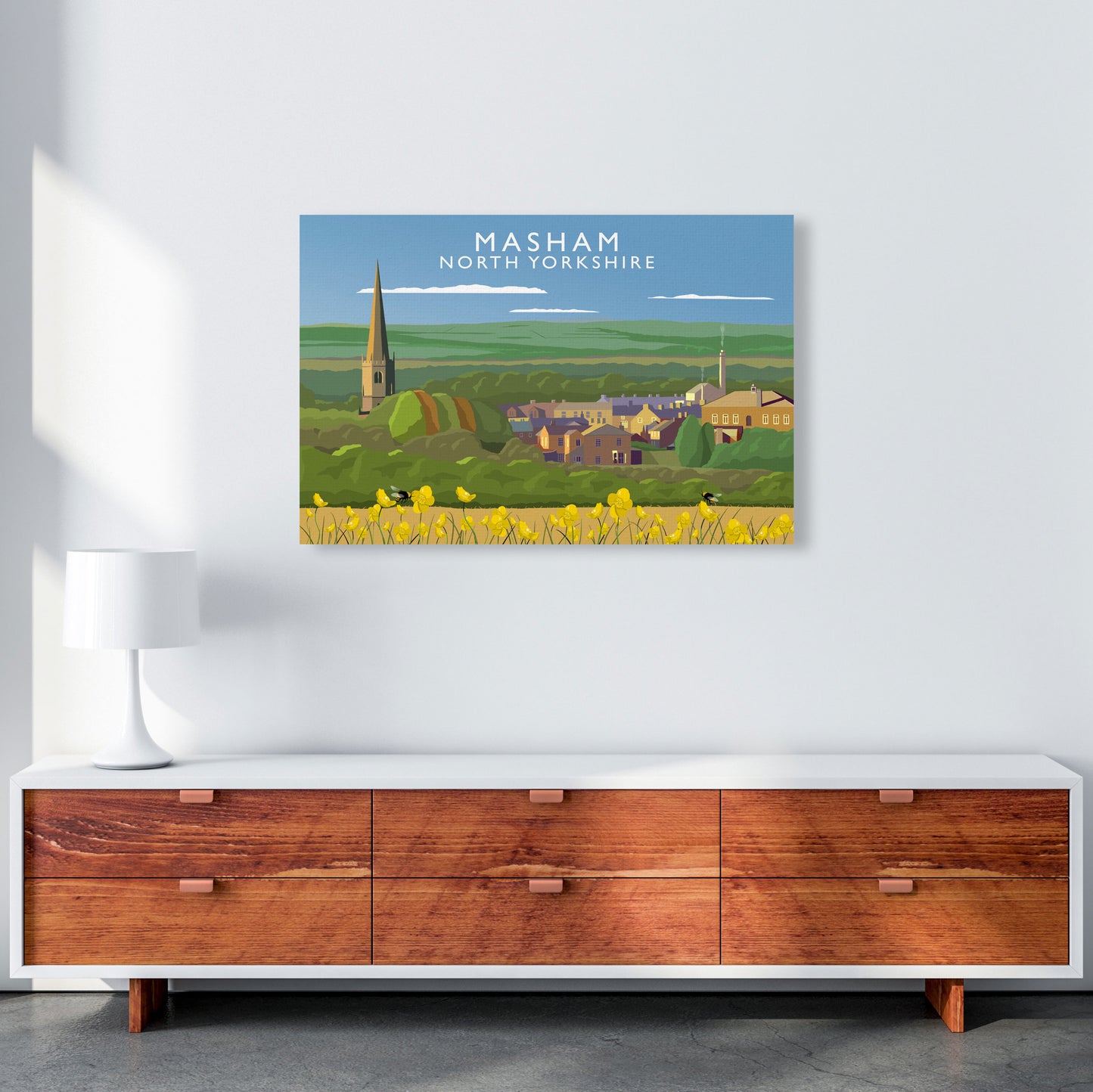 Masham North Yorkshire Travel Art Print by Richard O'Neill, Framed Wall Art A1 Canvas