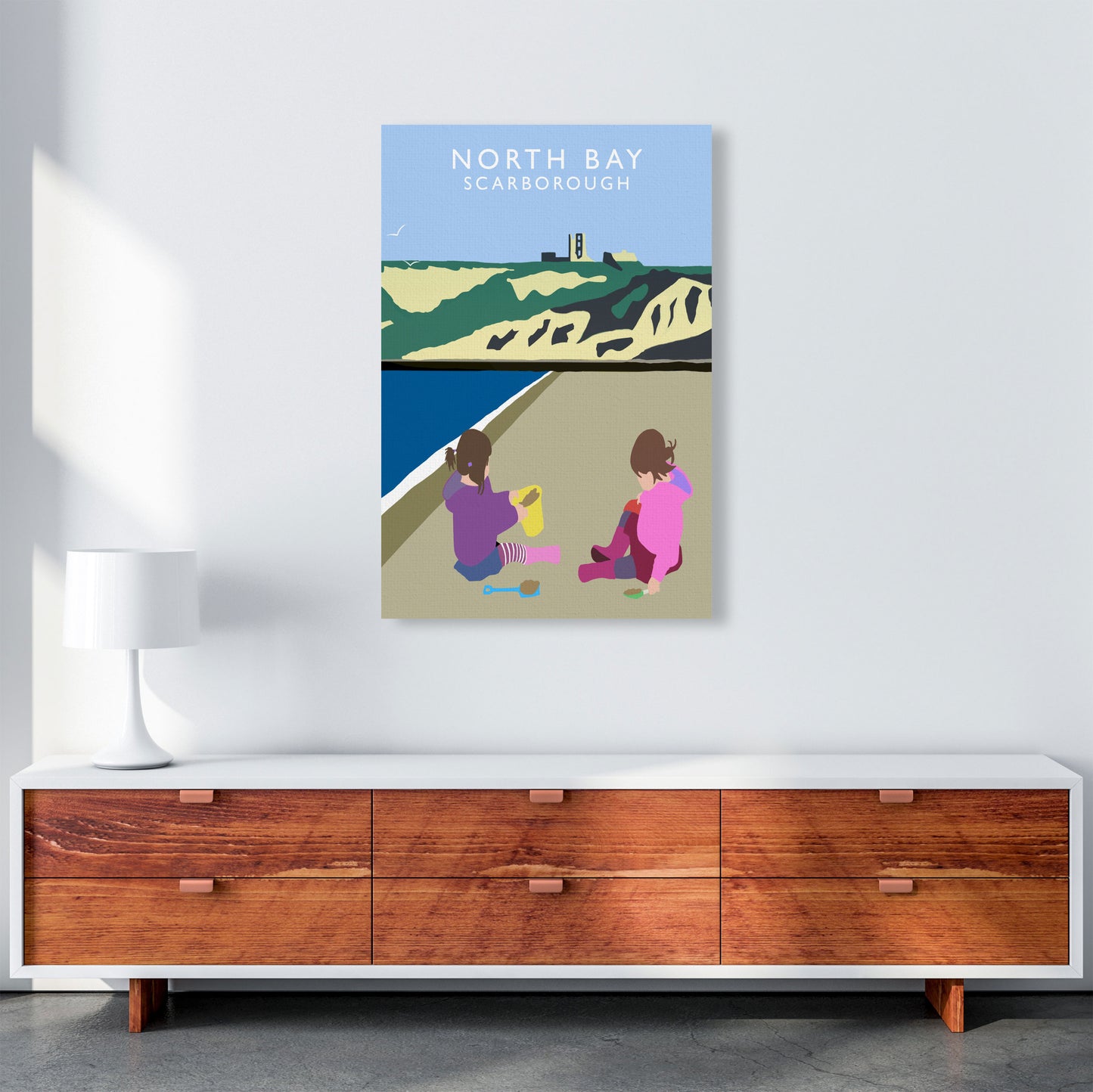 North Bay Scarborough Travel Art Print by Richard O'Neill, Framed Wall Art A1 Canvas