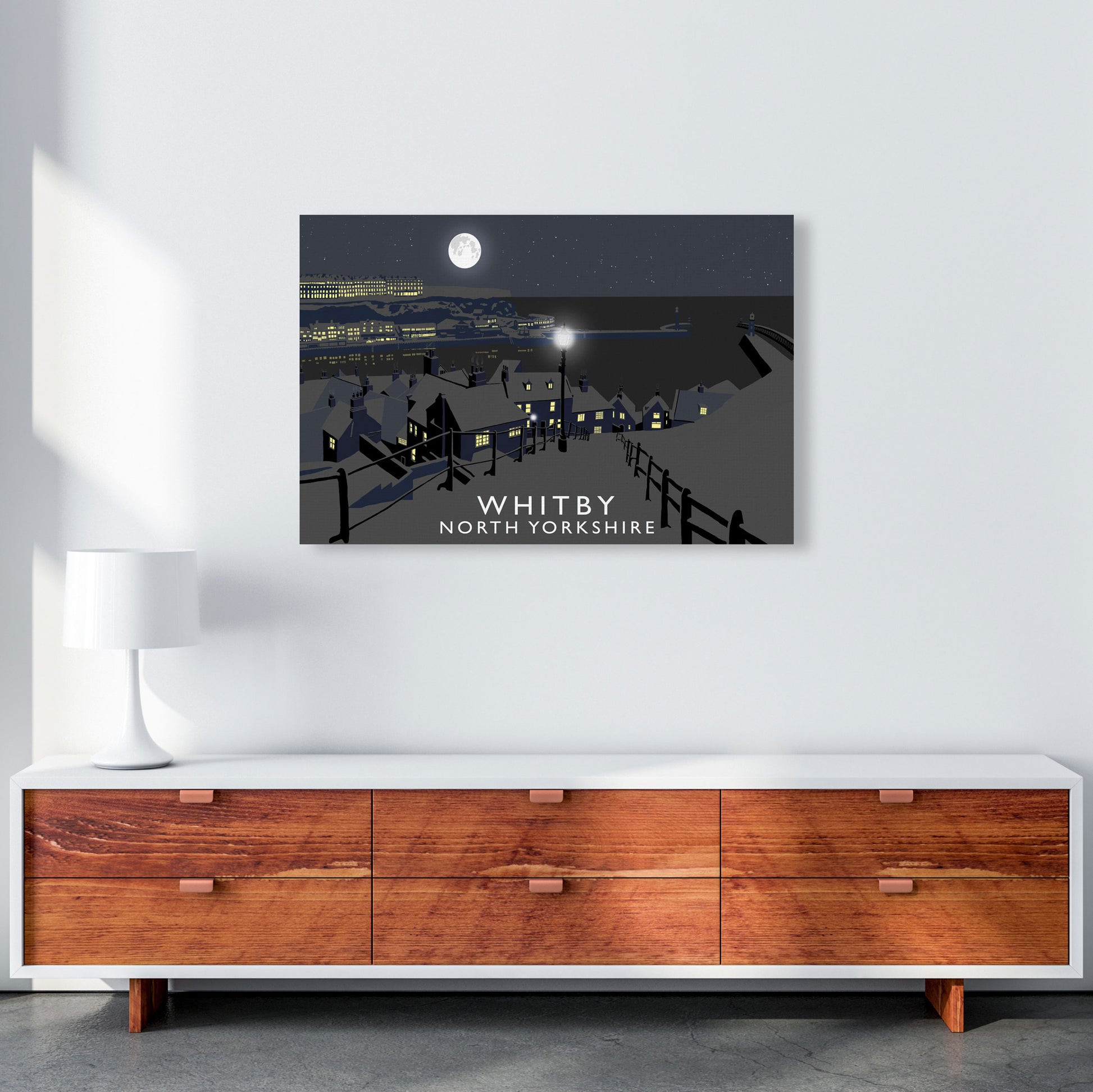 Whitby Travel Art Print by Richard O'Neill, Framed Wall Art A1 Canvas