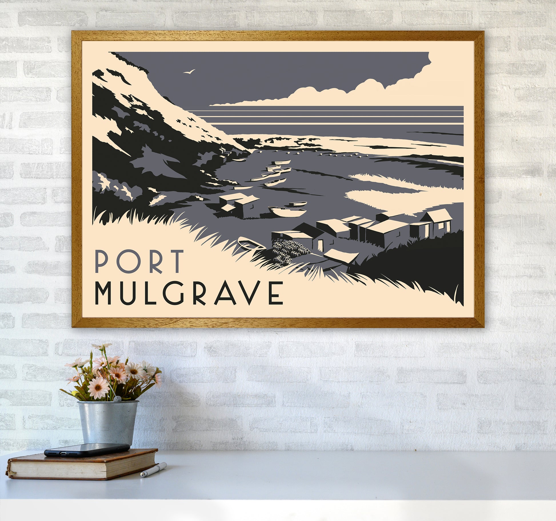 Port Mulgrave Travel Art Print by Richard O'Neill A1 Print Only